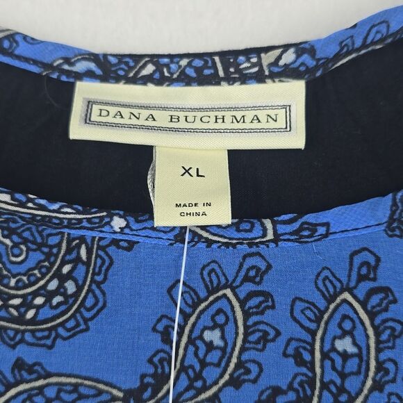 Dana Buchman -221 Pleated Paisley Peint Sleeveless Blouse Blue Contrast XL - Picture 4 of 8